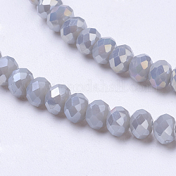Faceted Electroplate Glass Rondelle Bead Strands, Imitation Jade, AB Color Plated, Gray, 3.5~4x2.5~3mm, Hole: 0.5mm, about 123~127pcs/strand, 13.39 inch~13.78 inch(34cm~35cm)