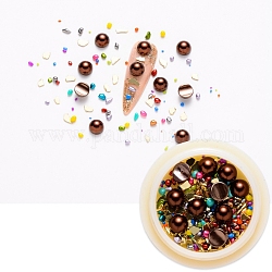 Nail Art Decoration Accessories, with ABS Plastic Imitation Pearl Cabochons and Glass Beads, Chip & Half Round, Camel, 6x4mm & 0.5~5x0.5~3x0.5~3mm & 2~5x1~5x0.5mm