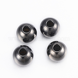 Perles en 304 acier inoxydable, ronde, électrophorèse noir, 6x5mm, Trou: 2mm