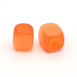 Cube Cat Eye Beads, Large Hole Beads, Orange, 14~21x13~16x12~16mm, Hole: 6mm