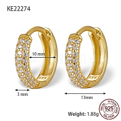 925 Sterling Sliver Micro Pave Cubic Zirconia Hoop Earrings, with 925 Stamp, Real 18K Gold Plated, 13x3mm