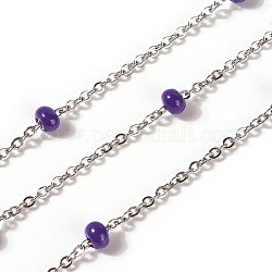 3.28 pieds 304 chaînes de perles faites à la main en acier inoxydable, avec la glace, soudé, couleur inoxydable, violet, 7~7.5x4~5mm