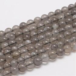 Naturelles perles de pierre de lune noir brins, ronde, noir, 6mm, Trou: 0.8mm, Environ 61 pcs/chapelet