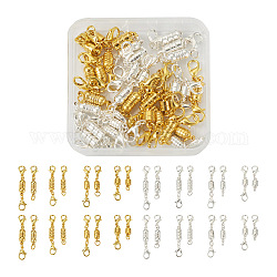 Kissitty 32 Sets 16 Styles Brass Magnetic Clasps, with Lobster Claw Clasps, Column, Golden & Silver, 25~42x5.5~6mm, 2 sets/style