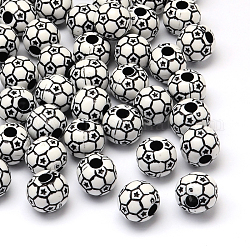 Perles acryliques de style artisanal de ballon de football / soccer, perles de sport, noir, 12mm, Trou: 4mm