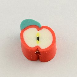 Abalorios de arcilla polimérica hechos a mano, manzana, rojo, 9x10x4mm, agujero: 1.5 mm