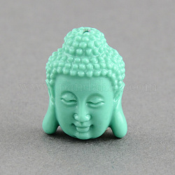 Synthetische Korallen, gefärbt, Buddha-Kopf, Aquamarin, 28x20x11.5 mm, Bohrung: 2 mm