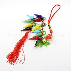 Handmade Lampwork Glass Pendant Decorations, with Nylon Cord, Hot Pepper, Colorful, 400mm