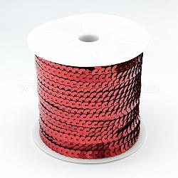 Plastic Paillette Beads, Sequins Beads, Ornament Accessories, Flat Round, Red, 6mm, about 100yards/roll