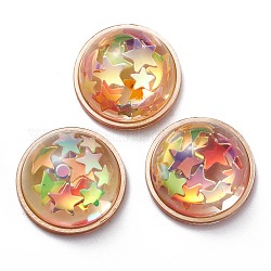 (Defective Closeout Sale: Yellowing), Resin Cabochons, with Paillette & Brass Findings, Dome/Half Round, Light Gold, Colorful, 15x7.5mm