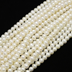 Hebras de perlas de agua dulce cultivadas naturales, patata, blanco cremoso, 7~8mm, agujero: 0.8 mm, aproximamente 47 pcs / cadena, 14.17~14.49 pulgada (36~36.8 cm)