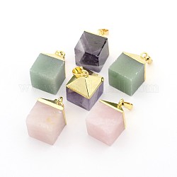 Pendentifs cubes en pierre mélangée naturelle et synthétique, or plaqué avec constatation en laiton, 25x16x16mm, Trou: 5x8mm