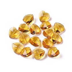 Abalorios de vidrio transparentes, facetados, corazón, vara de oro, 14x14x8~9mm, agujero: 1~1.2 mm