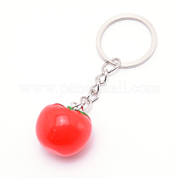 Harz keychain, mit platinierten Eisenschlüsseln, Tomate, rot, 77 mm