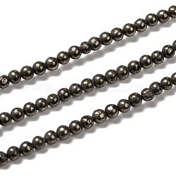 Chapelets de perles de pyrite naturelle , ronde, 2mm, Trou: 1mm, Environ 200 pcs/chapelet, 15.74 pouce