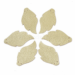 Eco-Friendly Cowhide Big Pendants, Leaf, Light Khaki, 65x35x1.5mm, Hole: 1.4mm