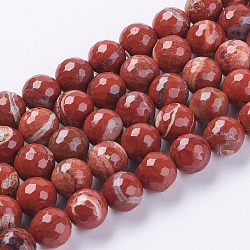 Natürliche rote Jaspis Perlen Stränge, facettiert, Runde, Schamottestein, 10 mm, Bohrung: 1 mm, ca. 38 Stk. / Strang, 15.75 Zoll
