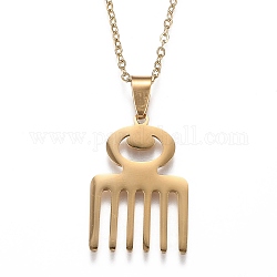201 Stainless Steel Pendant Necklaces, with Lobster Claw Clasps, Adinkra Gye Nyame, Real 18K Gold Plated, 19-3/4 inch(50cm)