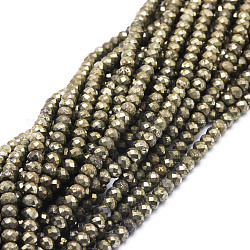 Chapelets de perles de pyrite naturelle , facette, rondelle, 5x3~3.5mm, Trou: 0.8mm, Environ 106 pcs/chapelet, 15.43'' (39.2 cm)