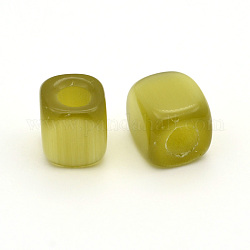 Cube Cat Eye Beads, Large Hole Beads, Olive, 14~21x13~16x12~16mm, Hole: 6mm
