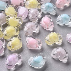 Transparent Acrylic Beads, Bead in Bead, Heart, Mixed Color, 13x17x9.5mm, Hole: 2.5mm, about 420pcs/500g
