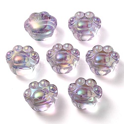 Placage uv perles acryliques irisées arc-en-ciel, impression de patte de chat, lavande, 16x18.5x13mm, Trou: 3mm