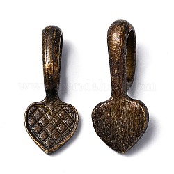 Pad plat bélières pendentif en alliage de style tibétain coeur à coller, Sans cadmium & sans nickel & sans plomb, bronze antique, 21x9x7mm, Trou: 8x4.5mm