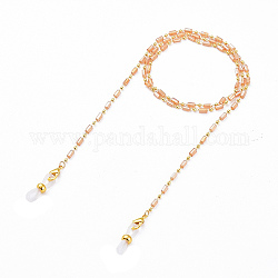 Eyeglasses Chains, Neck Strap for Eyeglasses, with Handmade Glass Beaded Chains, Soldered, Lead Free & Cadmium Free, with Brass Findings, Rubber Loop Ends and Brass Lobster Claw Clasps, Tan, 28.1 inch(71.5cm)