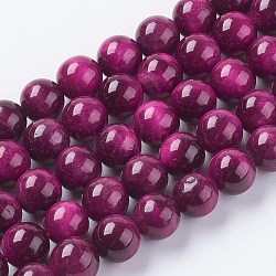 Natürlichen Tigerauge Perlen Stränge, gefärbt und erhitzt, Runde, Medium violett rot, 8 mm, Bohrung: 1 mm, ca. 48 Stk. / Strang, 15.75 Zoll