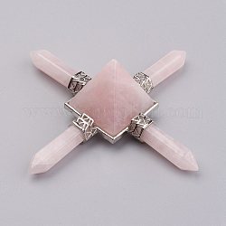 Perlas naturales de cuarzo rosa, con fornituras de latón, sin agujero / sin perforar, pirámide, 88~95x88~95mm