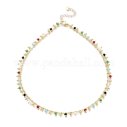 Colliers de perles en verre coloré à la main en laiton, avec 304 breloques de coeur inox, fermoirs pince de homard, or, 15.94 pouce (40.5 cm)