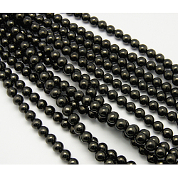 Charbon naturelles perles de quartz brins, ronde, noir, 4mm, Trou: 1mm, environ 15~15.5 pouce