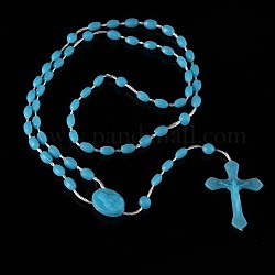 Collana rosario in plastica luminosa, collana con pendente a croce che si illumina al buio per le donne, cielo blu profondo, 21.65 pollice (55 cm)