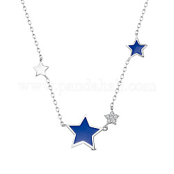 Shegrace 925 collares con colgante de plata esterlina, con resina epoxi y circonita cúbica, estrella, Platino, azul oscuro, 15.75 pulgada (40 cm), estrella: 13 mm