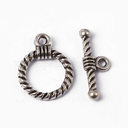 Aleación de estilo tibetano toggle corchetes, sin plomo, cadmio, níquel, anillo, plata antigua, anillo: 19x14x3 mm, agujero: 2 mm, bar: 20x8x3 mm, agujero: 2 mm
