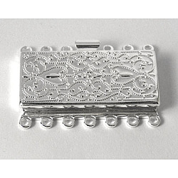 Fermoirs de la boîte multi-brins, sans nickel, couleur argentée, laiton, environ 26 mm de large, Longueur 36mm, épaisseur de 5mm, Trou: 1.5mm