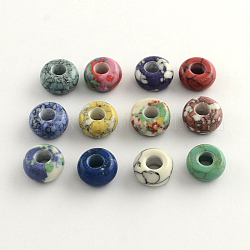 Synthetischen Edelstein europäischen Perlen, großes Loch Rondell Perlen, gefärbt, Mischfarbe, 14x7 mm, Bohrung: 5 mm