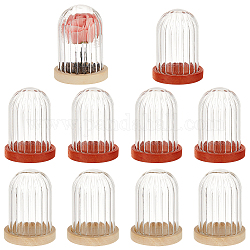 Nbeads 10pcs mini couvercles de dôme cloche en verre, couvercles de cloche cloche, avec 10pcs 2 couleurs plats ronds cabochons en bois naturel, couleur mixte, couverture: 3.8x2.5cm, Diamètre intérieur: 2 cm