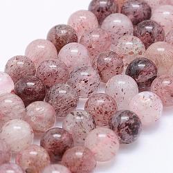 Brins de quartz de fraise naturelle, ronde, 6mm, Trou: 1mm, Environ 62 pcs/chapelet, 15.3 pouce (39 cm)
