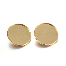 304 Stainless Steel Brooch Findings, Back Bar Findings, Flat Round, Golden, Tray: 25mm, 27x7mm, Pin: 0.7mm