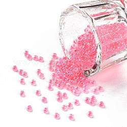 11/0 grade a perles de rocaille en verre rondes, les couleurs de l'intérieur transparentes, lustre plaqué, perle rose, 2.3x1.5mm, Trou: 1mm, environ 48500 pcs / livre