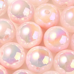 Placage uv perles acryliques opaques irisées arc-en-ciel, deux tons, ronde, rose, 17.5mm, Trou: 2.7mm