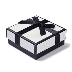 紙ジュエリーセットボックス  蝶結び付きの黒いスポンジ付き  ネックレスとイヤリング用  正方形  ホワイト  7.2x7.3x3.2cm