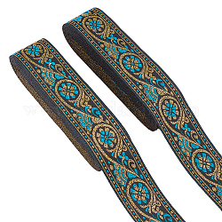 エスニック風刺繍ポリエステルリボン  ジャカードリボン  服飾材料  片面花柄  ダークターコイズ  1-3/8インチ（34mm）  7 m /ロール