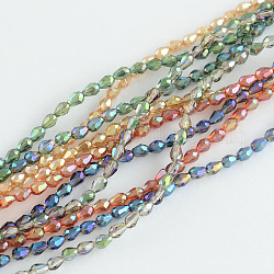 Fili di perle di vetro placcato, arcobaleno placcato, sfaccettato, lacrima, colore misto, 4~5x3~3.5mm, Foro: 1 mm, circa 100pcs/filo, 18.1 pollice