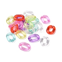 Transparent Acrylic Link Ring, Quick Link Connector, with Glitter Powder, for Cable Chain Making, Oval, Mixed Color, 24x18x5mm, Hole: 13.5x7mm, about 403pcs/500g