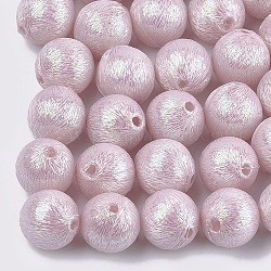 Perline rivestite in tessuto di filo di poliestere, con plastica abs dentro, tondo, roso, 18x19mm, Foro: 2 mm