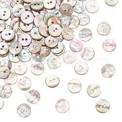 120pcs boutons en coquille naturelle, 2-trou, plat rond, colorées, 11~11.5x1.5~2mm, Trou: 1.5mm
