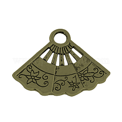 Tibetan Style Alloy Fan Pendants, Cadmium Free & Nickel Free & Lead Free, Antique Bronze, 22x29x1.5mm, Hole: 3.5mm