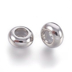 Perles en 201 acier inoxydable, avec du plastique, perles de curseur, perles de bouchage, rondelle, couleur inoxydable, 9x4.5mm, Trou: 3mm